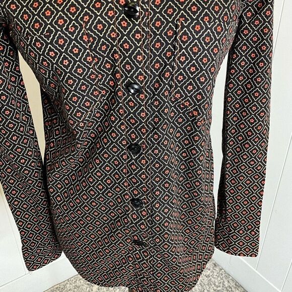 Handmade Womens Small Button Front Shirt Black Pink Diamond Pattern Long Sleeve - Picture 4 of 12